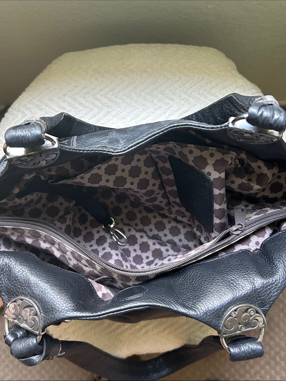 Brighton Black Leather Shoulder Bag with Brown Trim and Heart Charm - Picture 6 of 14